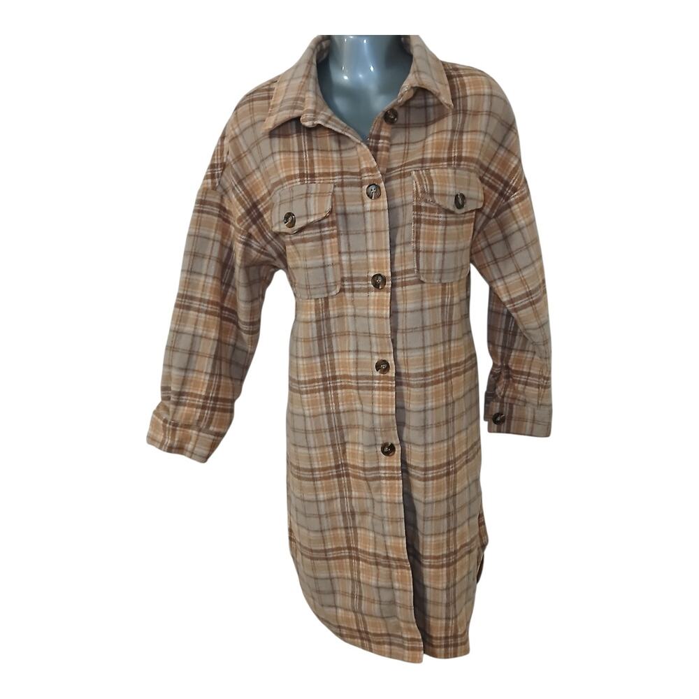 Forever 21 Plaid Shacket Coat Shirt Jacket Wool Blend Longline Button Front‎ S